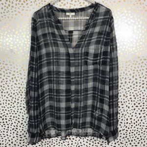 JOIE Checkered Plaid Black and White Blouse